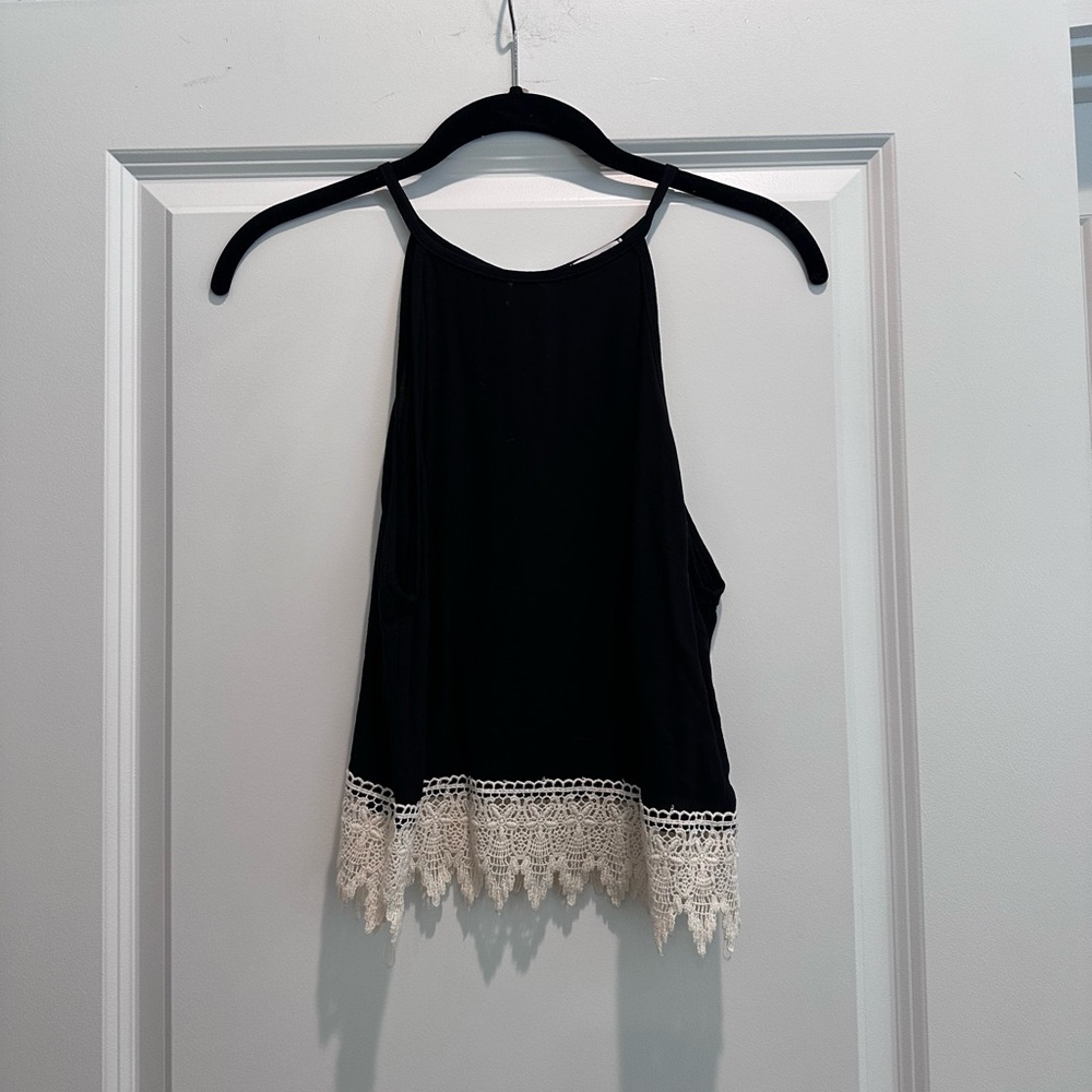 Tobi Black Camisole with Lace Hem